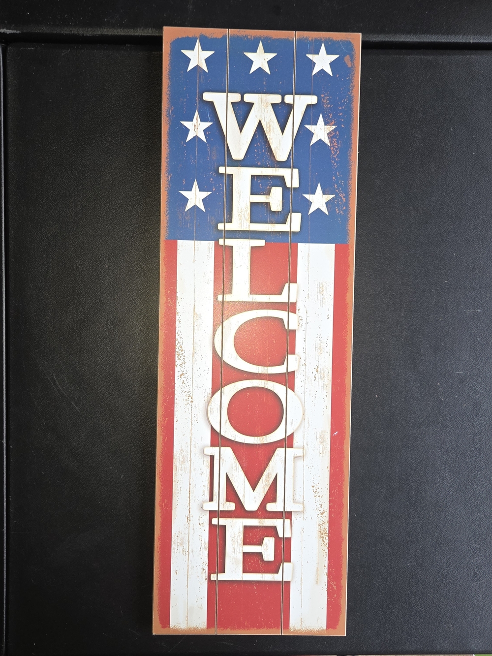 WELCOME Rustic American Flag Wood Wall Sign - Red, White & Blue
